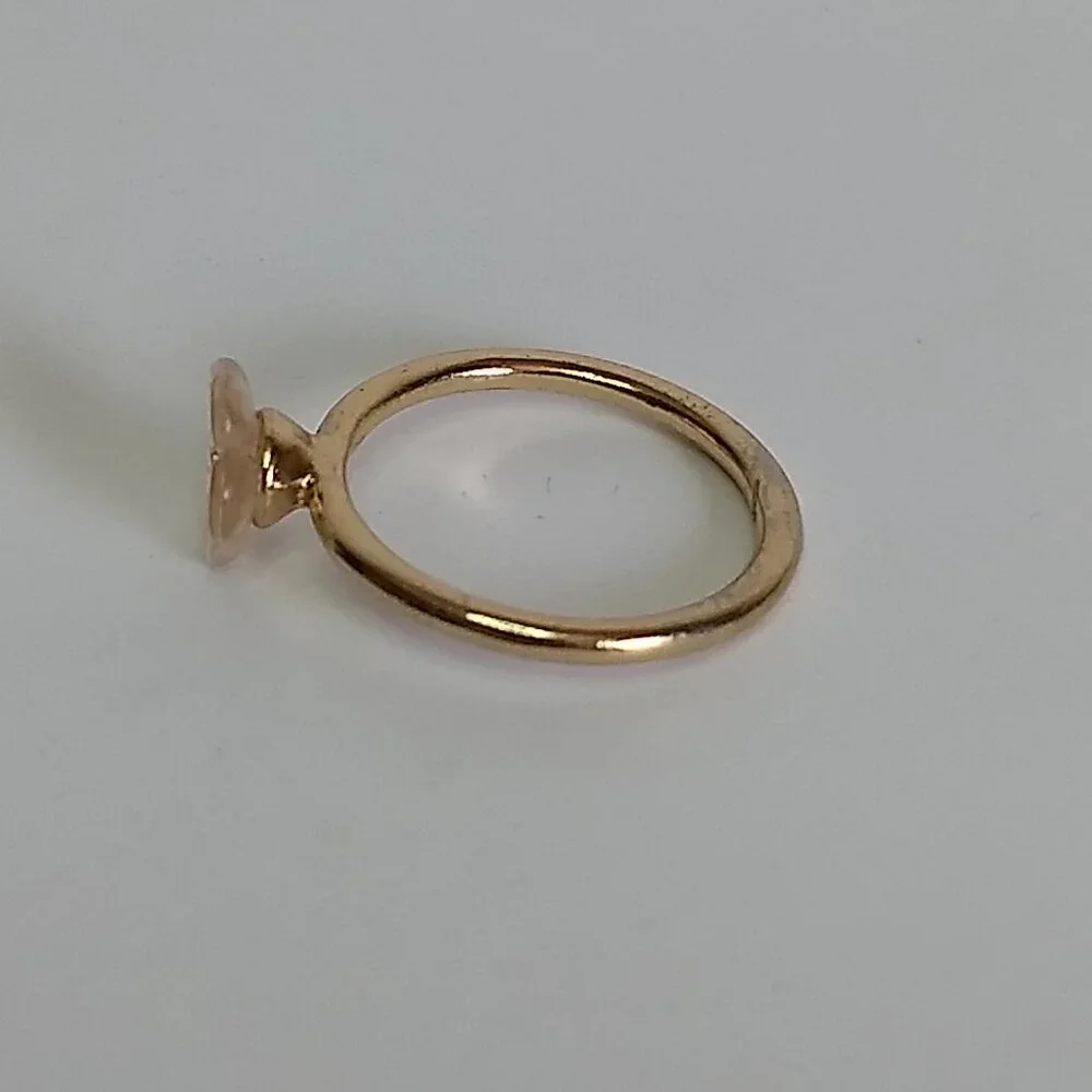 Gold Tone Pink Plastic Flower Clear Rhinestone Ring Size 6.5 Coquette Balletcore
